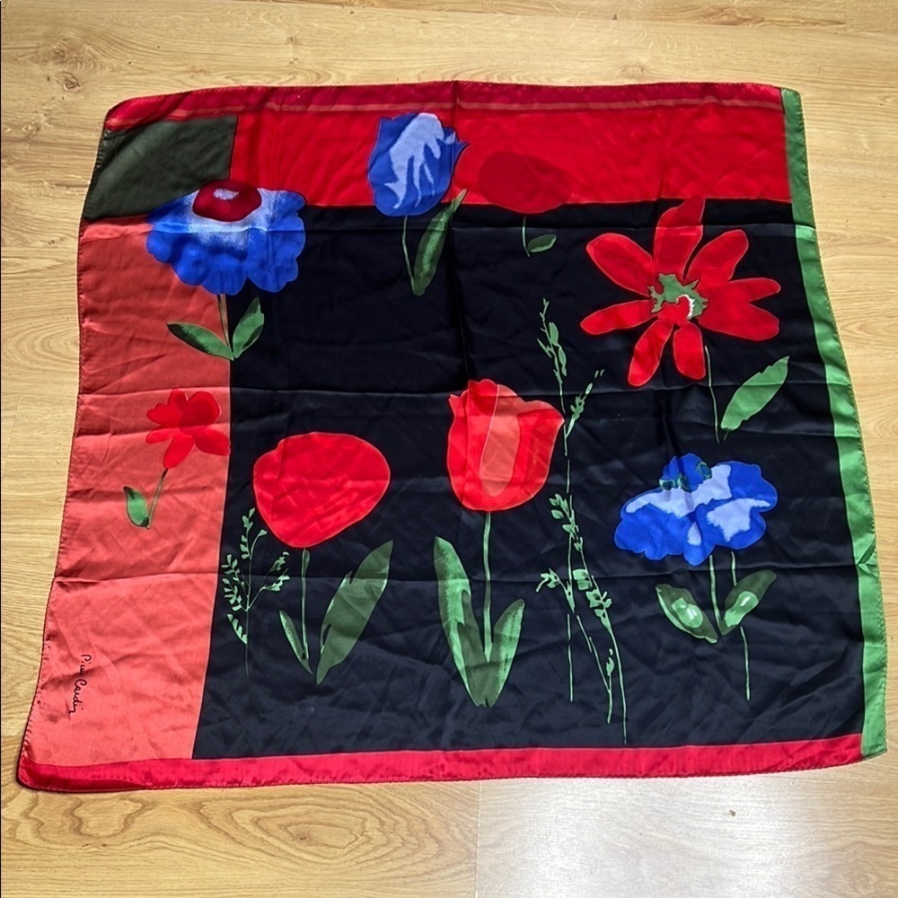 Pierre Cardin 34” Vintage Silk Scarf Floral Design